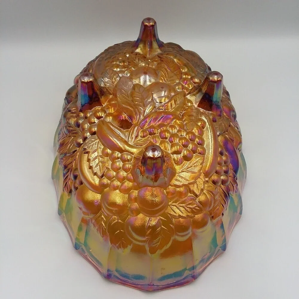 Vintage Iridescent Carnival Glass Bowl Oval Footed Harvest Grape Fruit ‎ 12x9